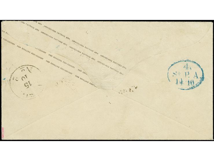 Umschlag 4 Sch. grün mit nebengesetztem EKr. "HAMBURG 14 10 67" nach Pyrmont mit Ausgabestempel, Pracht, sign. Carl H. Lange