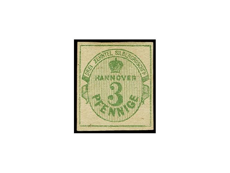 1863, 3 Pfg. grün, gut voll- bis breitrandig, ungebraucht mit großen Teilen des Originalgummis, sign. Georg Bühler