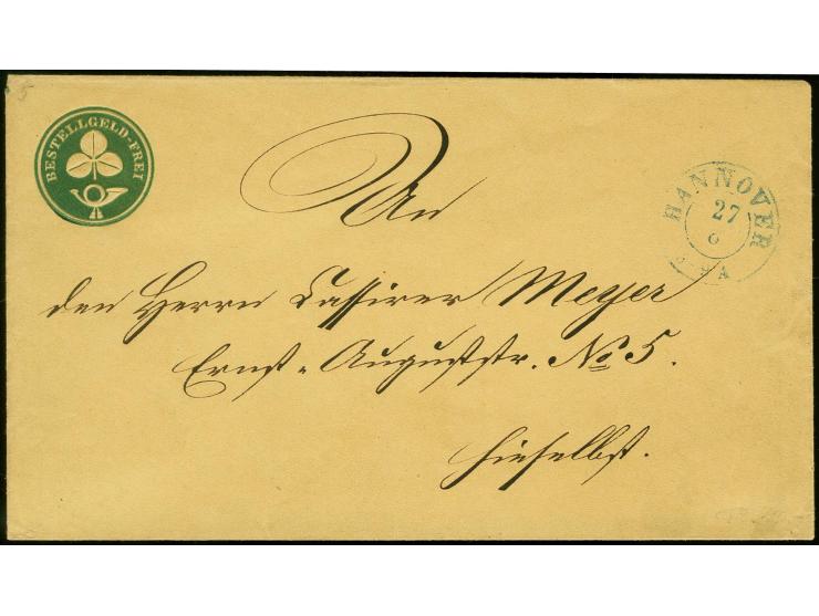 1858, Stadtpostumschlag mit Kleeblatt, Type II mit sauber aufgesetztem DKr. "HANNOVER 27 8", sign. Decker und Fotoattest Berg
