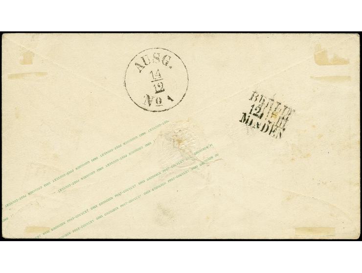 1859, Umschlag 3 Gr. orangegelb mit nebengesetztem blauen DKr. "CELLE 12 12" sowie auf dem Wertstempel aufgesetztem preußisch
