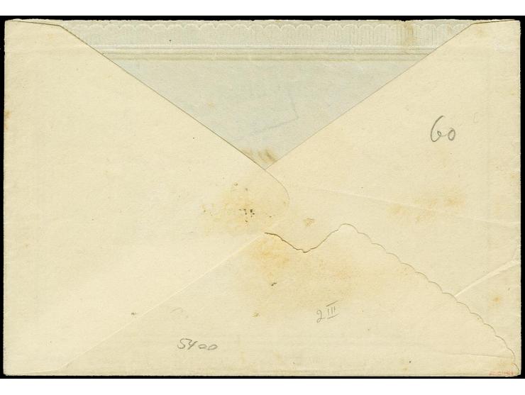 1/30 Th. auf blau, Type III, allseits voll- bis breitrandig mit blauem L1 "FRANCO" auf Prägezierbrief mit Randlinien in gold 