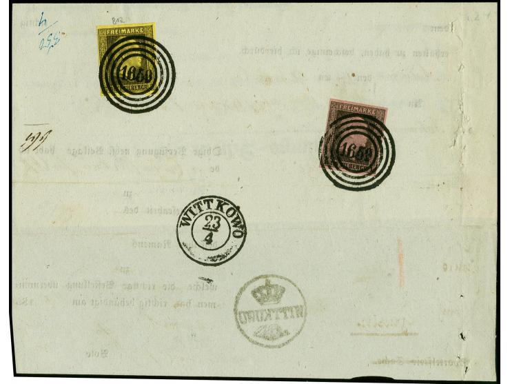 1 Sgr. auf rosa und 3 Sgr. auf gelb, beide voll- bis breitrandig und farbfrisch mit jeweils klar aufgesetzter Nr. "1659" und 