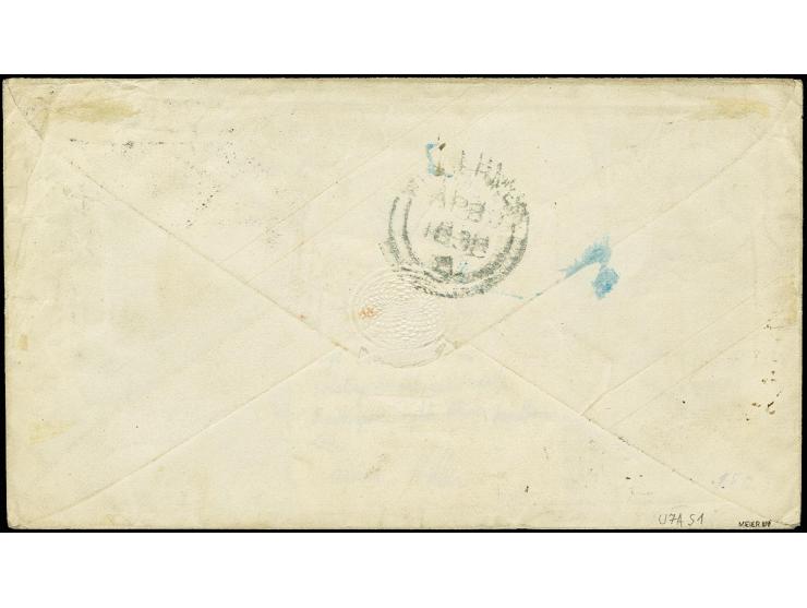 Umschlag 7 Sgr. ziegelrot, Schilling-Nr. 1, mit nebengesetztem Ra3 "BERLIN STADTPOST-EXP:VI 26/4" (1858) nach England, signie