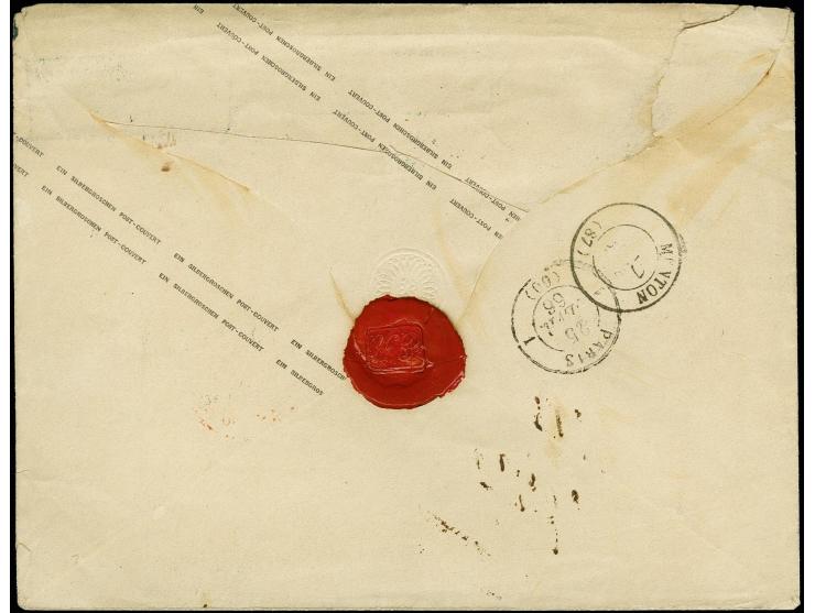 1863, Umschlag 1 Sgr. rosa im Großformat mit Ra3 "BERLIN.POST.-EXP.9 / POTSDAMER BAHNHOF / 23 2 66" nach Mentone in Frankreic