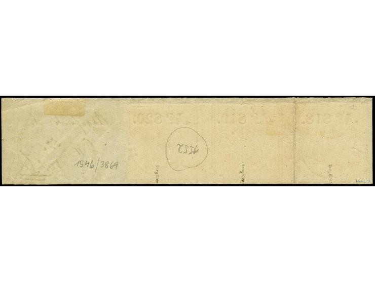 1850, Berliner Stadtpost-Quittungsmarke im 3er-Streifen mit DKr. "St. P. R14 No.4 3/11" auf Briefstück mit handschriftlichem 