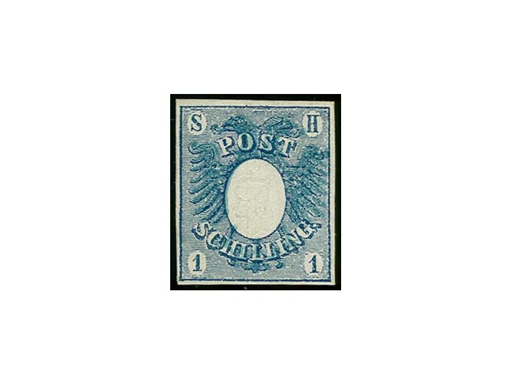 1850, Wappen 1 Sch. dunkelblau, farbfrisch und allseits breitrandig, ungebraucht ohne Gummi, sign. W. Engel BPP und Kurzbefun