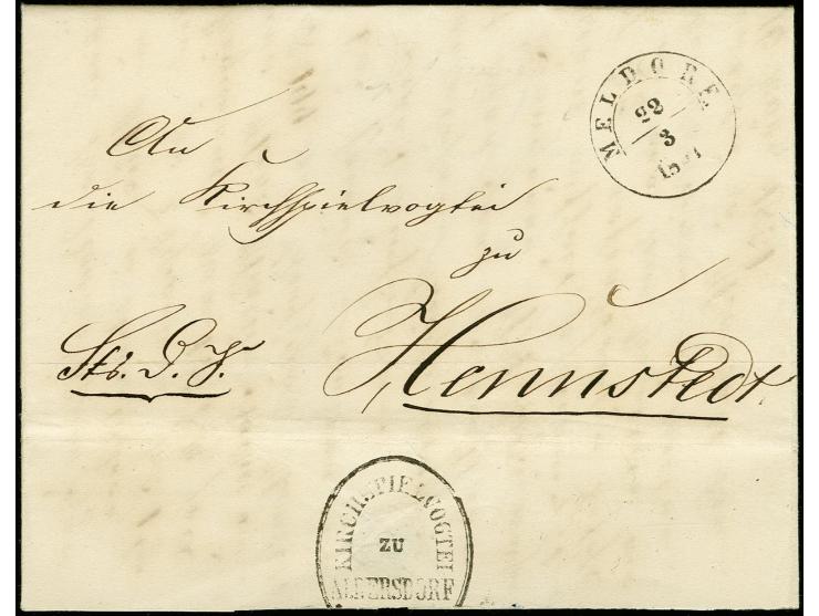 "KIRCHSPIELVOGTEI ZU ALBERSDORF"  rückseitig auf komplettem Falt-Doppelbrief mit nebengesetzem Aufgabe-DKr. "MELDORF 22/3 185