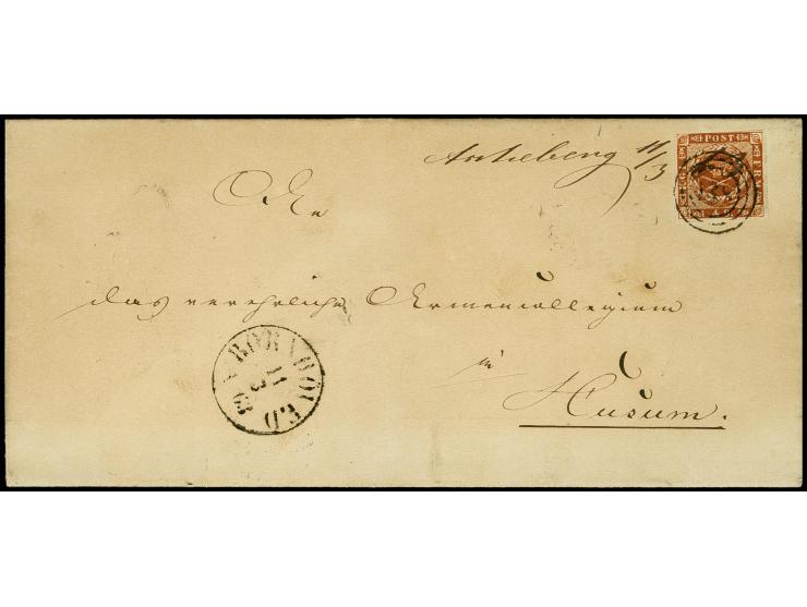 "Ascheberg 11/3 63" handschriftlicher Aufgabevermerk vorderseitig auf Briefhülle nach Husum, frankiert mit Dänemark 4 S. brau