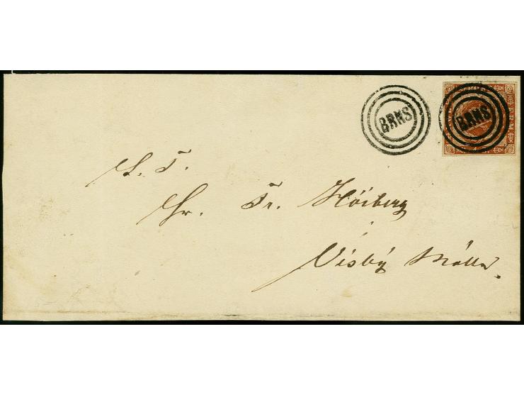 BRÖNS, "BRNS" 3-Ring-Stempel auf Dänemark 4 S. braun auf Briefvorderseite nach Visby-Mölle, ein schöner und attraktiver Beleg