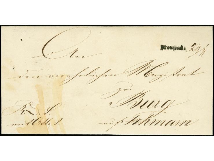 Cismar, "NEUSTADT", L1 mit handschriftlich zugesetztem Datum "24/11" auf Faltbrief von Cismar nach Burg auf Fehmarn, links un