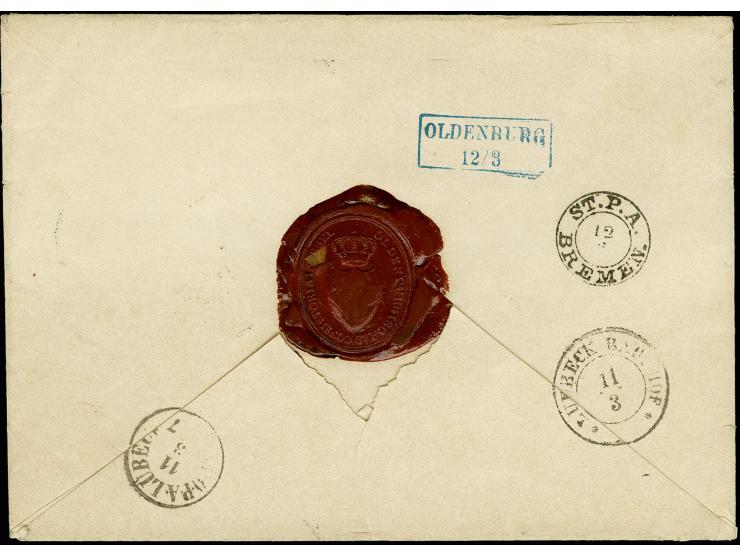 "Cismar 10/3 57", handschriftlicher Aufgabevermerk vorderseitig auf rekommandiertem Brief an "Seine Königliche Hoheit den Gro
