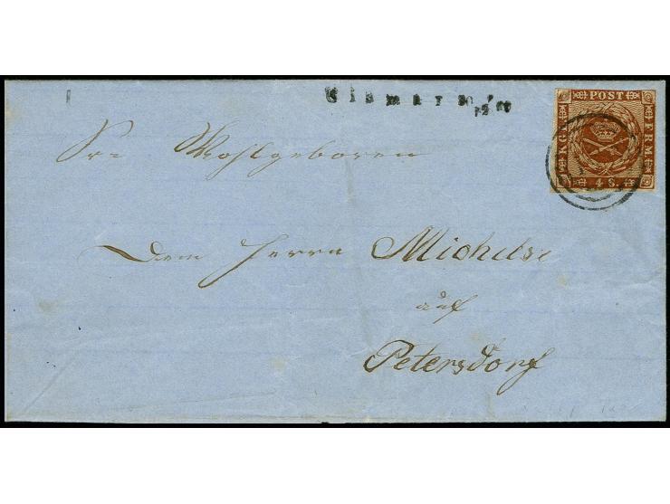"Cismar 30.12.66", vorderseitig auf kleinem Faltbrief nach Petersdorf auf Fehmarn, frankiert mit Dänemark 4 S. braun mit Nr. 