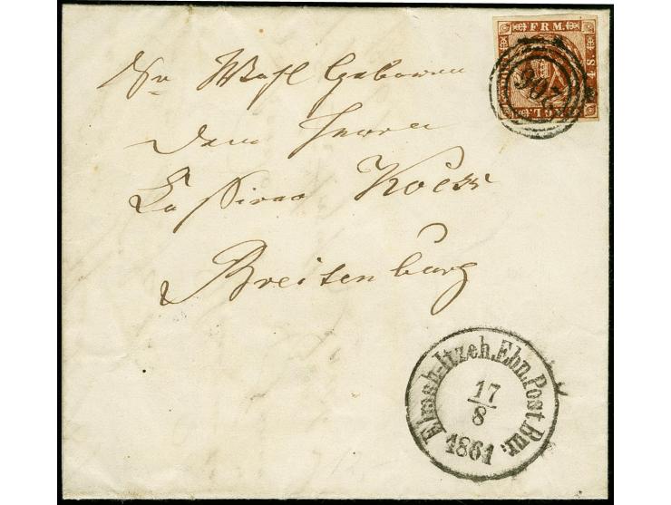 Cremperheide, Faltbrief frankiert mit Dänemark 4 S. braun mit Nr. "206" und nebengesetztem EKr. "Elmsh.-Itzeh.Ebn.Post Bur 17