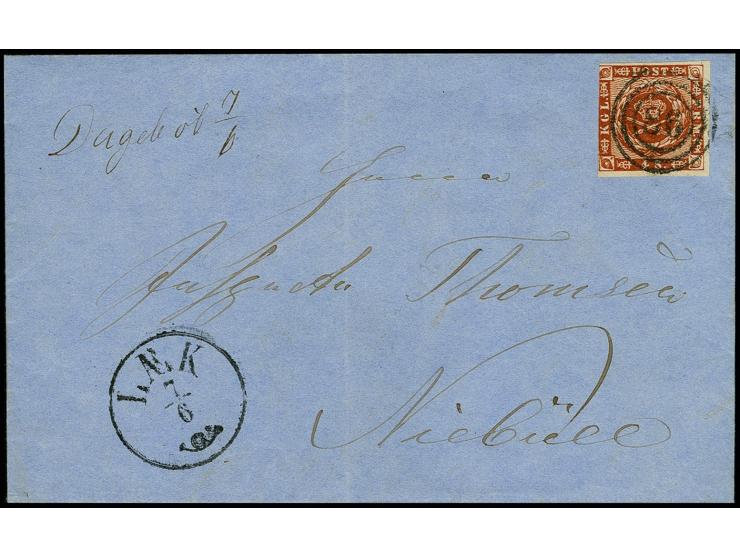 "Dageböl 7/6", handschriftlicher Aufgabevermerk vorderseitig auf Faltbrief nach Niebüll, frankiert mit Dänemark 4 S. braun mi