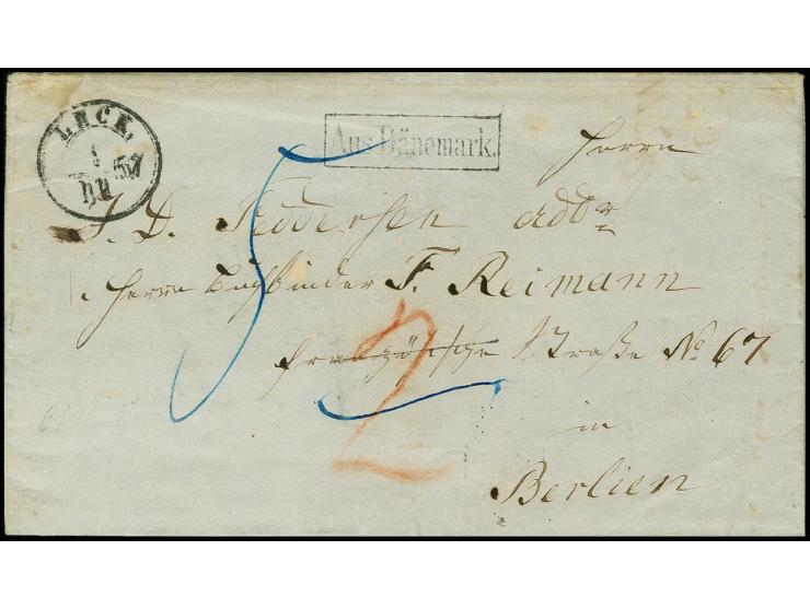 "Deetzbüll 2.Nov.1857", innen datierter Faltbrief nach Berlin mit vorderseitigem Aufgabestempel "LECK 1/11.57" und nebengeset