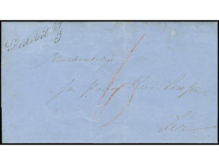 "Dedsböl 27/3", handschriftlicher Aufgabevermerk vorderseitig auf Faltbrief nach Leck, gute Erhaltung
Abgebildet im Handbuch