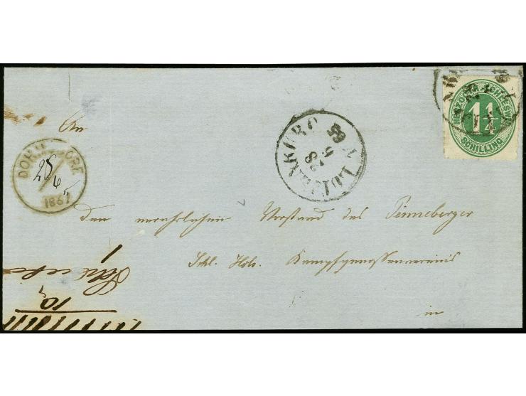 "DÖHNSDORF 25/6 1865", kleiner EKr. mit handschriftlicher Datumsangabe vorderseitig auf Briefvorderseite nach Pinneberg, fran