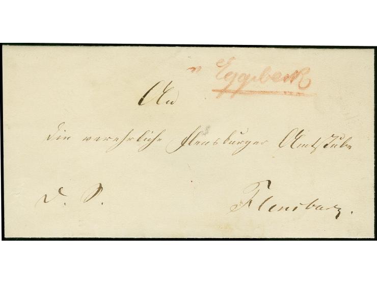 "v. Eggebeck", handschriftlicher Aufgabevermerk in roter Kreide vorderseitig auf Briefhülle nach Flensburg, tadellose Erhaltu