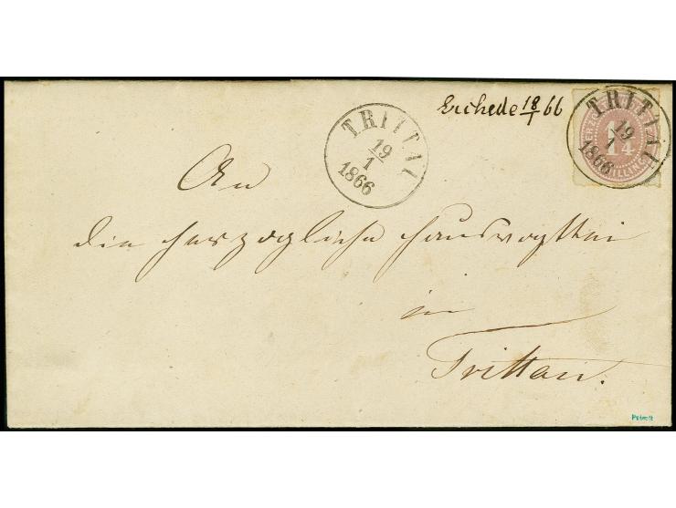 "Eichede 18/1 66", handschriftlicher Aufgabevermerk vorderseitig auf Faltbrief nach Trittau, frankiert mit Herzogth. Holstein