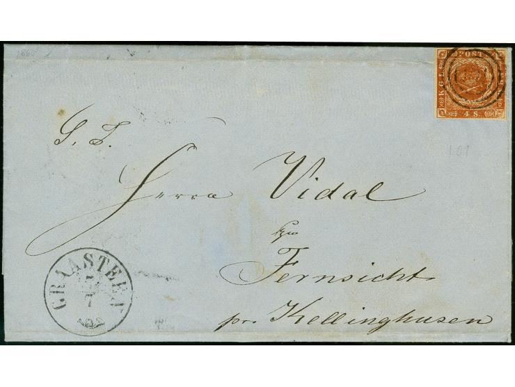 "Egensund d. 7.Juli 1860", innen datierter Faltbrief nach Fernsicht pr. Kellinghusen, frankiert mit Dänemark 4 Schilling brau
