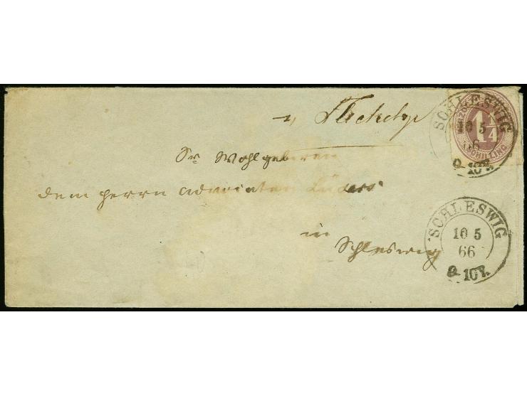 "v. Fleckebye", handschriftlicher Aufgabevermerk vorderseitig auf Umschlag nach Schleswig, frankiert mit Herzogth. Schleswig 