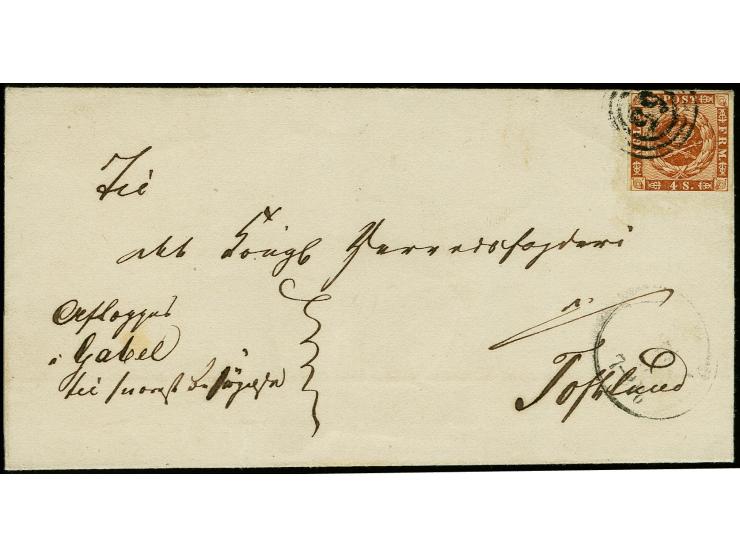 GABEL, "abzugeben in Gabel", handschriftlicher Vermerk auf Faltbriefhülle von Ripen nach Toftlund, frankiert mit Dänemark 4 S
