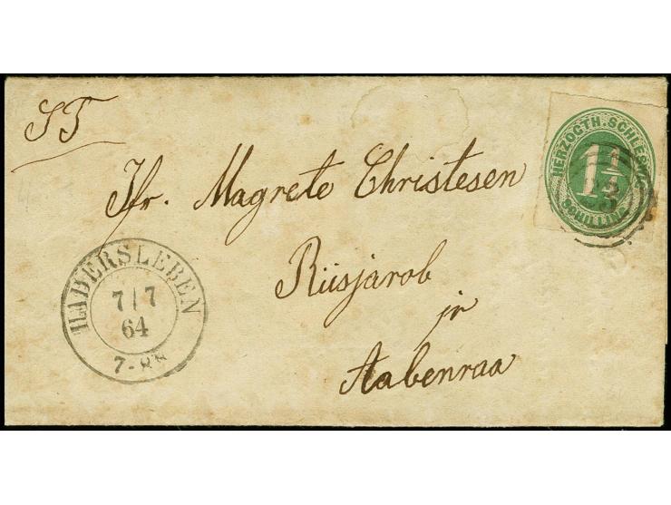 "Gram 1864", innen datierter Faltbrief nach Riisjarob bei Apenrade, frankiert mit Herzogth. Schleswig 1¼ S. grün mit Nr. "23"