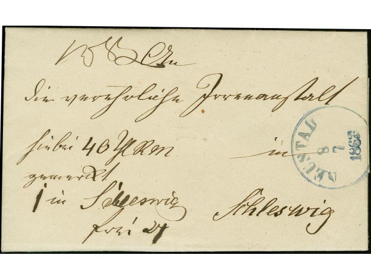 "Grömitz 7. Juli 1862", innen datierter Paketbegleitbrief nach Schleswig mit vorderseitigem blauen Aufgabestempel "NEUSTADT 8