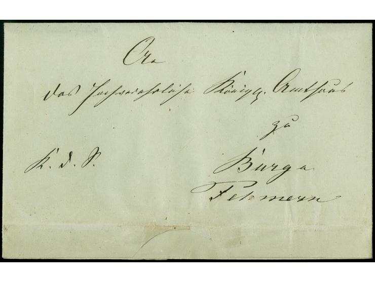 "Groshenbroderfähre 14 April 1852", innen datierter Faltbrief nach Burg auf Fehmarn, rückseitig mit rotem Lacksiegel "POST ST