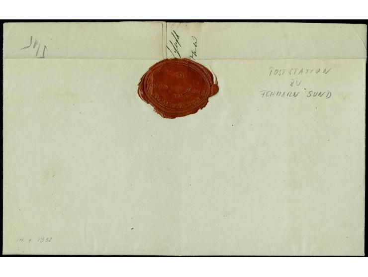 "Groshenbroderfähre 14 April 1852", innen datierter Faltbrief nach Burg auf Fehmarn, rückseitig mit rotem Lacksiegel "POST ST