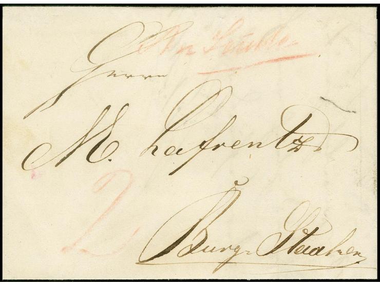"Am Sunde", handschriftlicher Aufgabevermerk in Rötel vorderseitig auf kleinem Faltbrief nach Burg-Staaken, tadellos, unseres