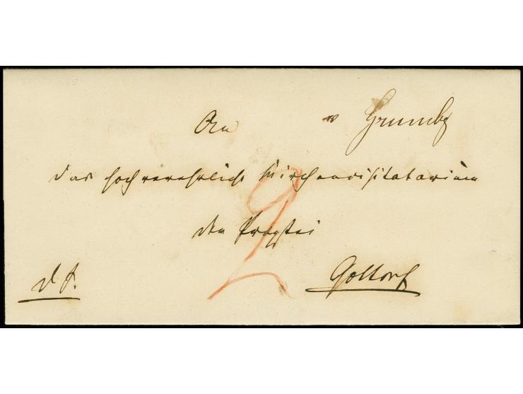 "v. Grumby", handschriftlicher Aufgabevermerk vorderseitig auf Faltbrief nach Gottorf, ein sehr schöner und einer von nur zwe