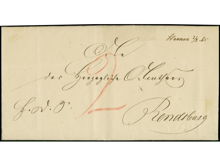 "Hanerau 3/3. 65", handschriftlicher Aufgabevermerk auf Faltbrief nach Rendsburg, ein schöner Brief
Hanerau wurde am 1.3.186