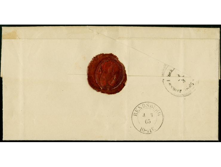 "Hanerau 3/3. 65", handschriftlicher Aufgabevermerk auf Faltbrief nach Rendsburg, ein schöner Brief
Hanerau wurde am 1.3.186