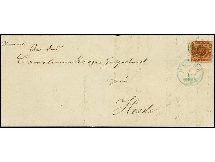 "Hemme", handschriftlicher Aufgabevermerk vorderseitig auf Faltbrief nach Heide, frankiert mit Dänemark 4 S. braun mit Nr. "1