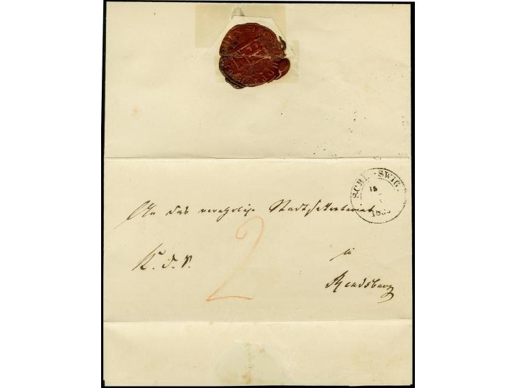 Kropperbusch, "Cropp 12 Jan 1853", innen datierter Faltbrief nach Rendsburg, vorderseitig mit DKr. "SCHLESWIG 13 1 1853", tad