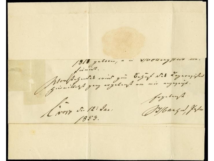 Kropperbusch, "Cropp 12 Jan 1853", innen datierter Faltbrief nach Rendsburg, vorderseitig mit DKr. "SCHLESWIG 13 1 1853", tad