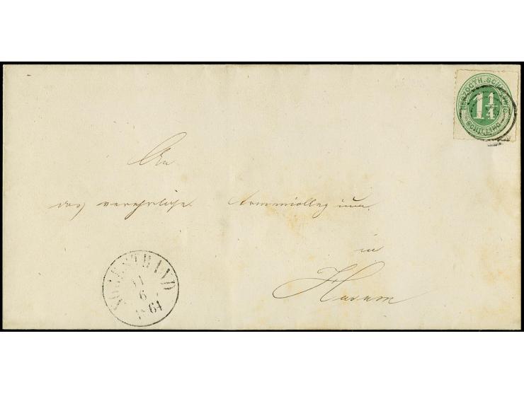 Nordstrand, "213", 3-Ring-Nummernstempel auf Herzogth.-Schleswig 1¼ S. grün auf Faltbriefhülle nach Husum mit nebengesetztem 