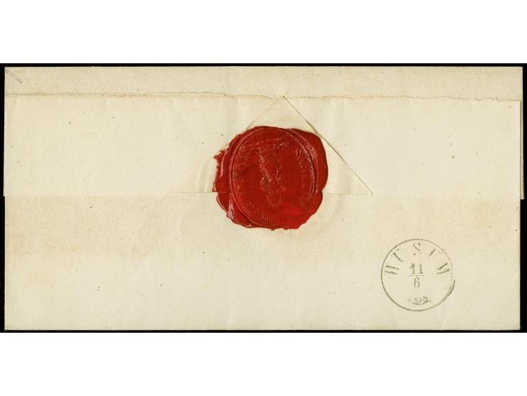 Nordstrand, "213", 3-Ring-Nummernstempel auf Herzogth.-Schleswig 1¼ S. grün auf Faltbriefhülle nach Husum mit nebengesetztem 