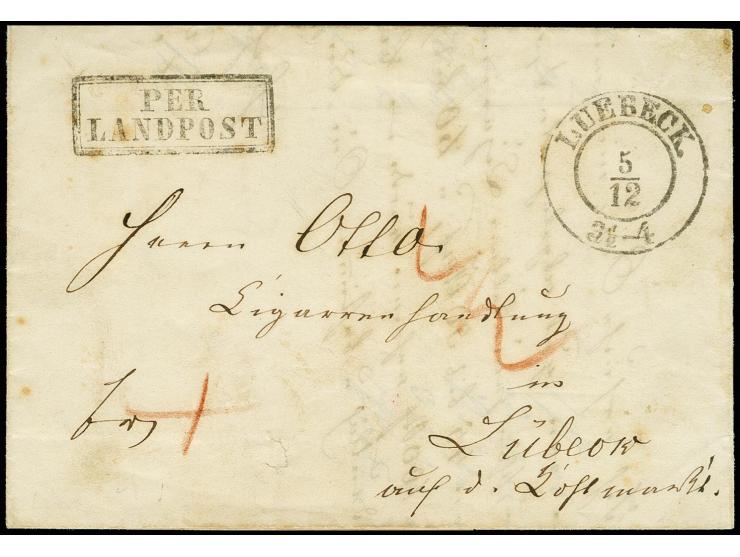 "Nusse via Möllen d. 4 ten Decembr: 1861", innen datierter Faltbrief nach Lübeck, vorderseitig Ra2 "PER LANDPOST" sowie Stadt