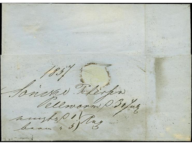 "PELWORM 1/8 1857", EKr. vorderseitig auf Faltbriefhülle nach Schleswig, frankiert mit Dänemark 4 S. braun mit Nr. "31" und n