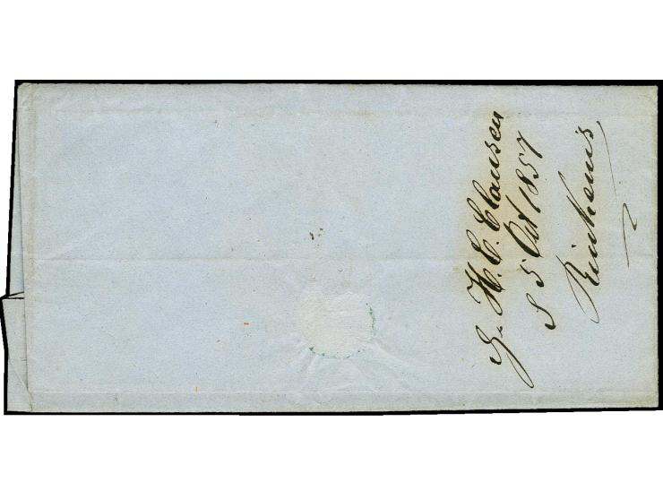 "Rinkenis", handschriftlicher Aufgabevermerk vorderseitig auf kleinem Faltbrief nach Flensburg, frankiert mit Dänemark 4 S. b