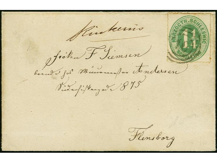 "Rinkenis", handschriftlicher Aufgabevermerk vorderseitig auf kleiner Faltbriefhülle nach Flensburg, frankiert mit Herzogth.-