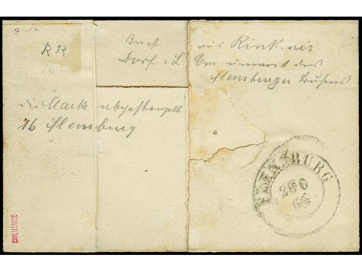 "Rinkenis", handschriftlicher Aufgabevermerk vorderseitig auf kleiner Faltbriefhülle nach Flensburg, frankiert mit Herzogth.-