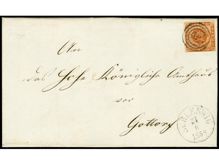 "Satrup den 15. Juni 1858", innen datierter Faltbrief nach Gottorf, frankiert mit Dänemark 4 S. braun mit Nr. "66" und nebeng