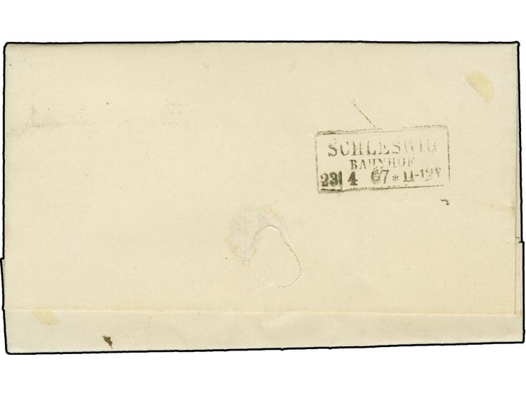 "Sollerup", handschriftlicher Aufgabevermerk in blauer Kreide vorderseitig auf Faltbrief nach Schleswig, frankiert mit Schles