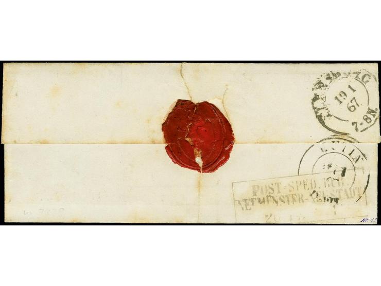 "Tarp", handschriftlicher Aufgabevermerk in blauer Kreide auf Faltbriefhülle nach Eutin, frankiert mit Herzogth.-Schleswig 1¼