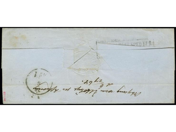 "Abgang von Ulsbye per Schleswig b. 6 27 64", rückseitig auf Faltbriefhülle nach Lübeck, frankiert mit Herzogth.-Schleswig 1¼