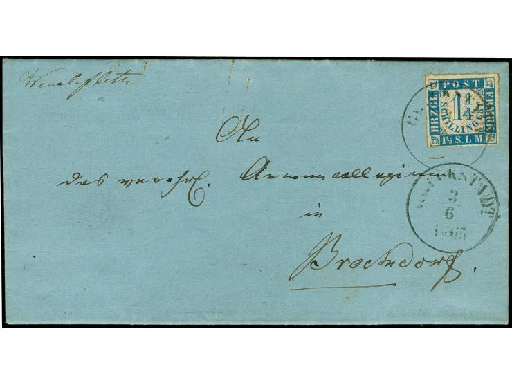 "Wewelsfleth", handschriftlicher Aufgabevermerk vorderseitig auf Faltbrief nach Brockdorf, frankiert mit Wertziffer im Vierec