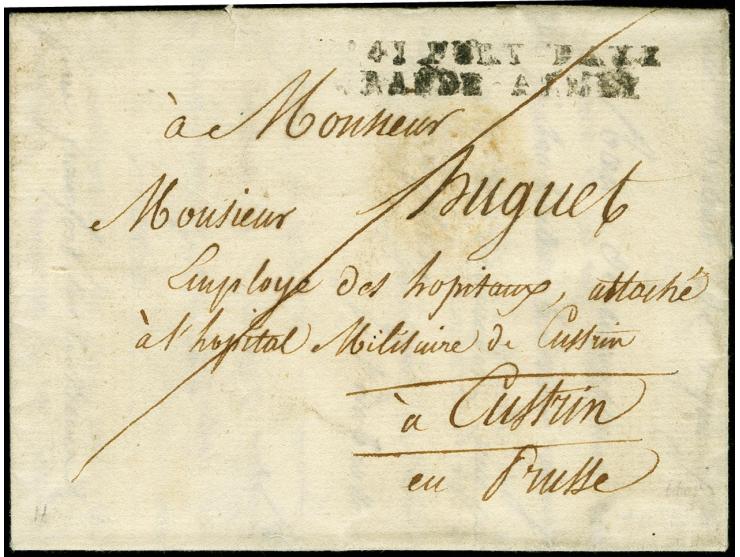 Armeepost: 1808, schwarzer L2 "4I PORT PAYE GRANDE ARMÉE" auf kpl. Faltbrief von Hanau (datiert 10.10.) mit interessantem Tex